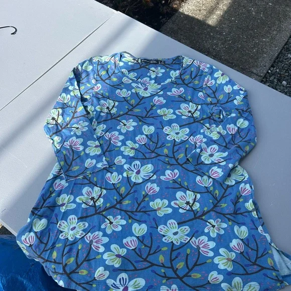 Gudrun Sjoden Blue Floral cherry blossoms organic cotton Long Sleeve Top - Picture 1 of 8